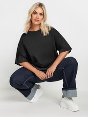 Yours Curve Black 100% Cotton Core Basic Longline T-Shirt - Image 2 of 5