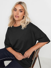 Yours Curve Black 100% Cotton Core Basic Longline T-Shirt - Image 4 of 5