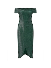 Yours Curve Green London Metallic Bardot Gathered Wrap Dress - Image 5 of 5