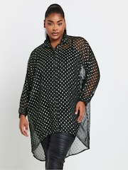 Yours Curve Black Metallic Extreme Dip Back Shirt - Image 1 of 4