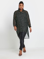 Yours Curve Black Metallic Extreme Dip Back Shirt - Image 2 of 4