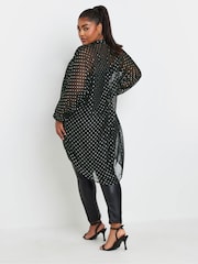 Yours Curve Black Metallic Extreme Dip Back Shirt - Image 3 of 4