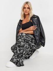 Yours Curve Black Floral Wide Leg Trousers - Image 3 of 5