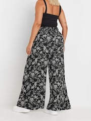 Yours Curve Black Floral Wide Leg Trousers - Image 4 of 5