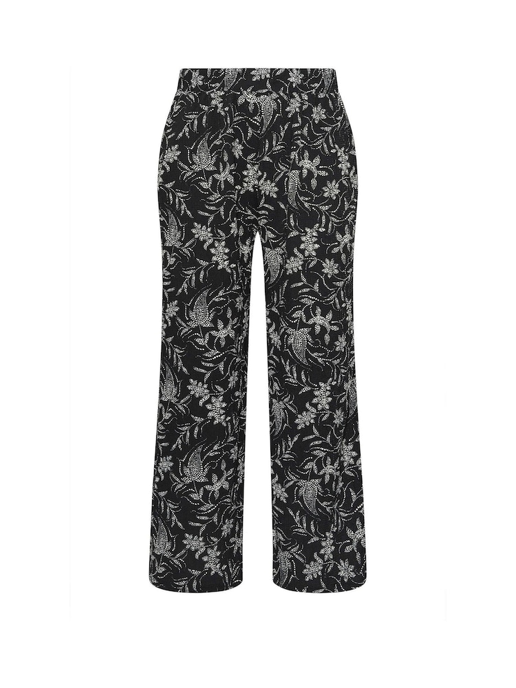Yours Curve Black Floral Wide Leg Trousers - Image 5 of 5
