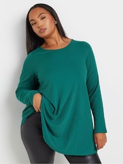Yours Curve Green Ribbed T-Shirt - Image 1 of 5