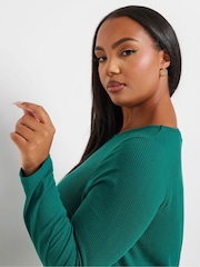 Yours Curve Green Ribbed T-Shirt - Image 4 of 5