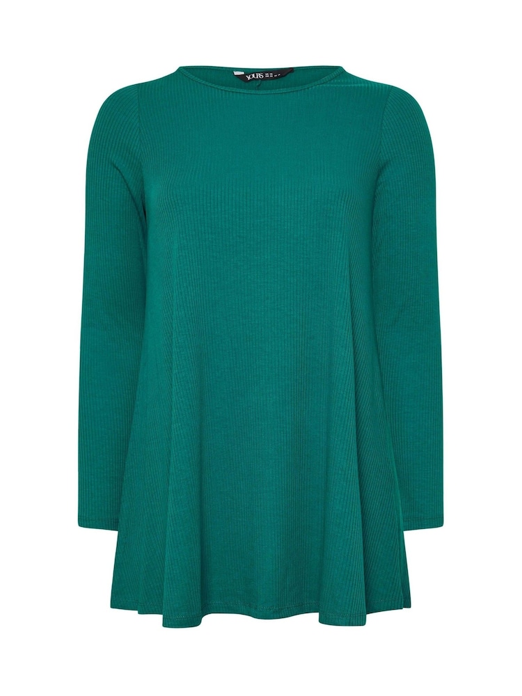 Yours Curve Green Ribbed T-Shirt - Image 5 of 5