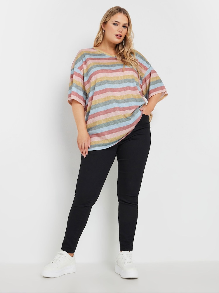 Yours Curve Pink Striped T-Shirt - Image 2 of 5 Yours Curve Pink Striped T-Shirt - Image 2 of 5