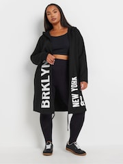 Yours Curve Black Longline Logo Hoodie - Image 1 of 5