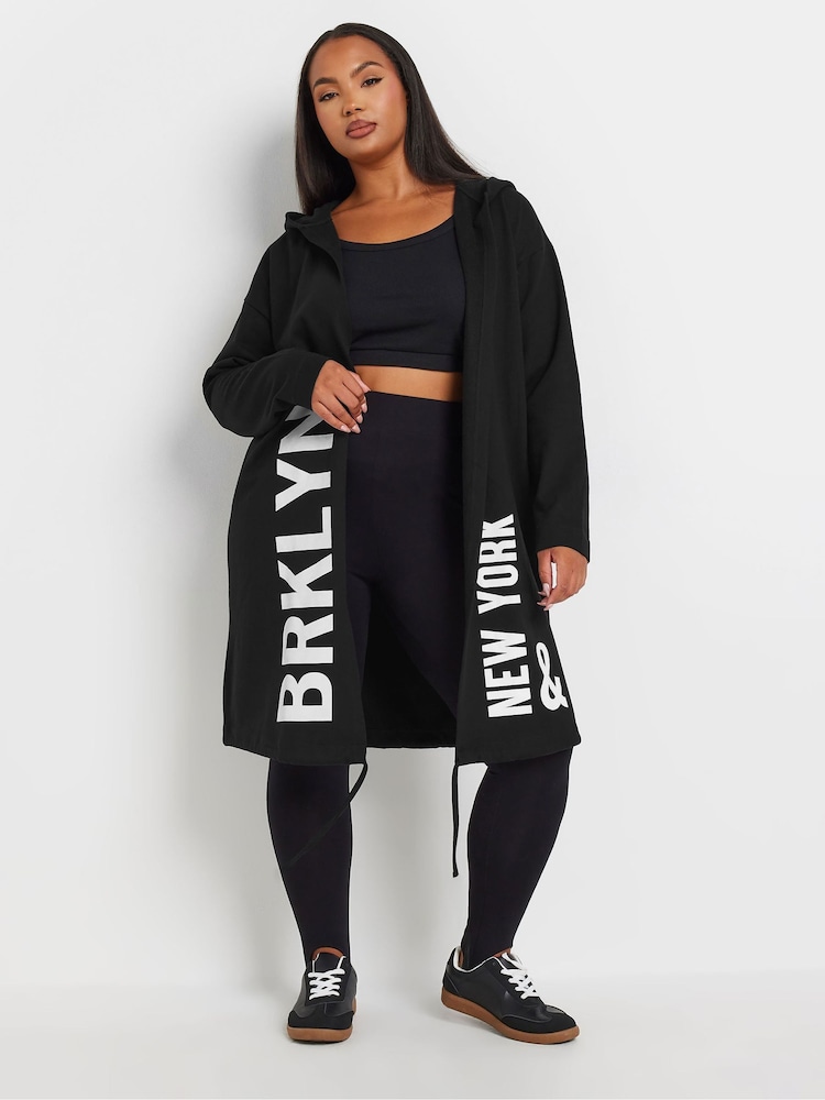 Yours Curve Black Longline Logo Hoodie - Image 1 of 5