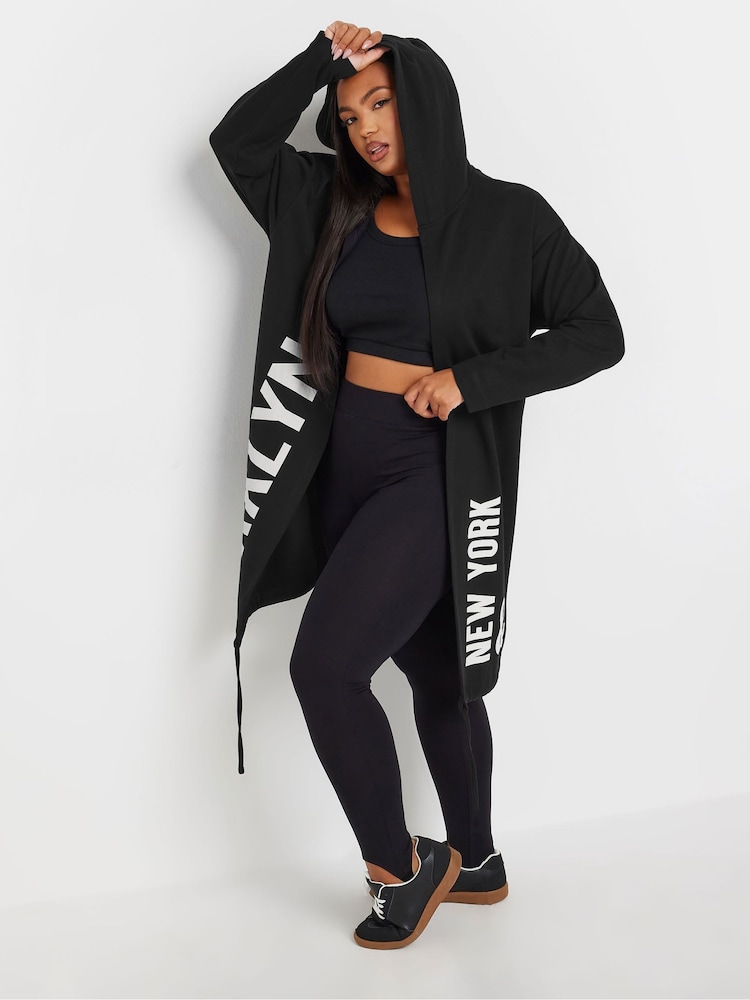 Yours Curve Black Longline Logo Hoodie - Image 2 of 5