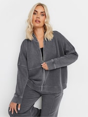 Yours Curve Grey Acid Wash Bomber Jacket - Image 1 of 5