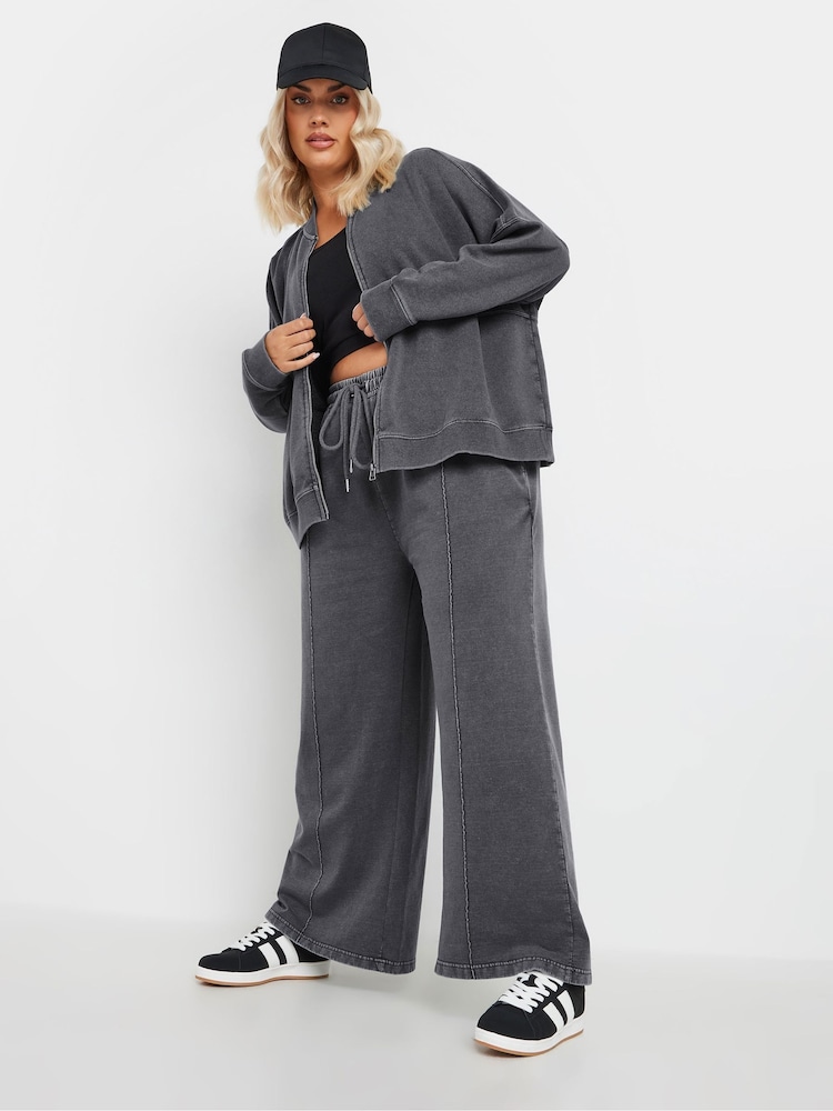 Yours Curve Grey Acid Wash Bomber Jacket - Image 2 of 5