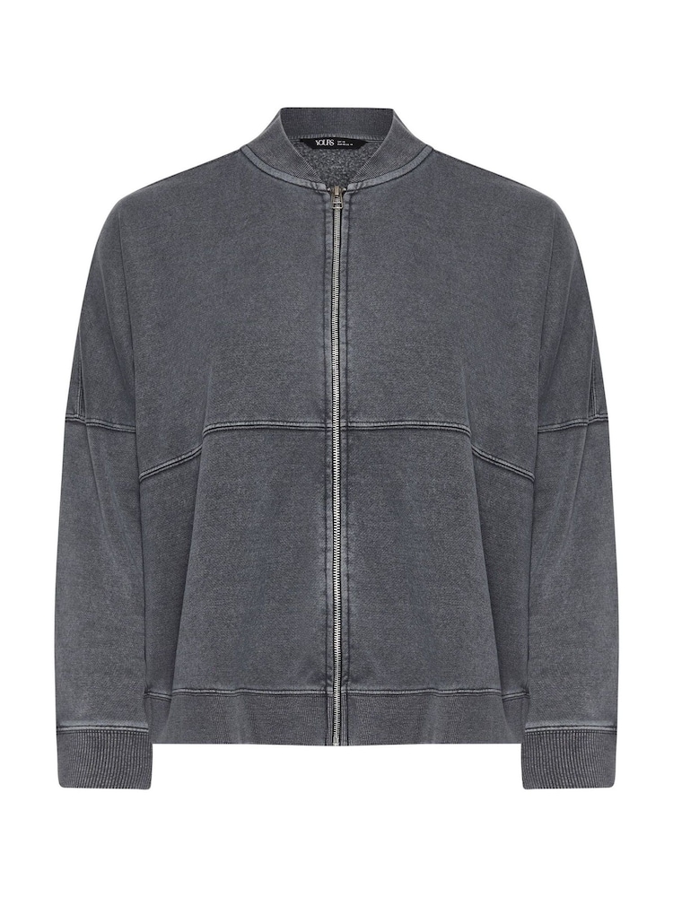 Yours Curve Grey Acid Wash Bomber Jacket - Image 5 of 5