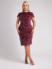 Yours Curve Red London Sequin Velvet Shift Dress - Image 2 of 5