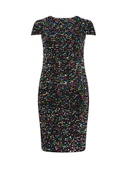 Yours Curve Black Multi London Sequin Velvet Shift Dress - Image 4 of 4