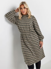 Yours Curve Black Stripe Textured Dress - Image 1 of 5