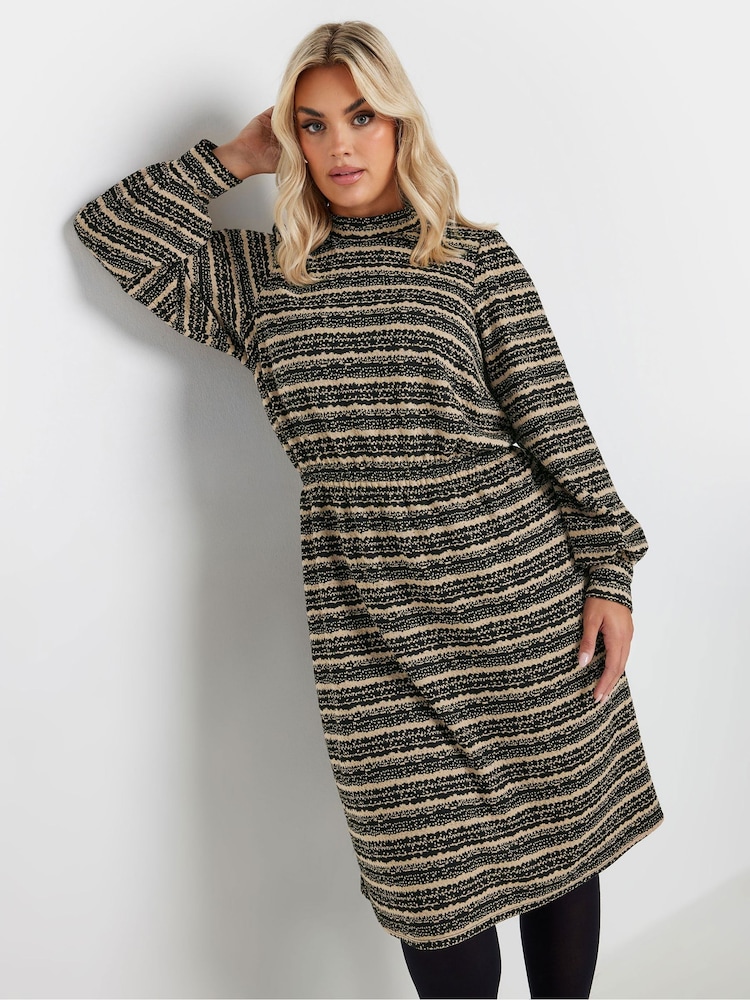 Yours Curve Black Stripe Textured Dress - Image 1 of 5