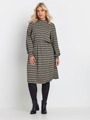 Yours Curve Black Stripe Textured Dress - Image 2 of 5