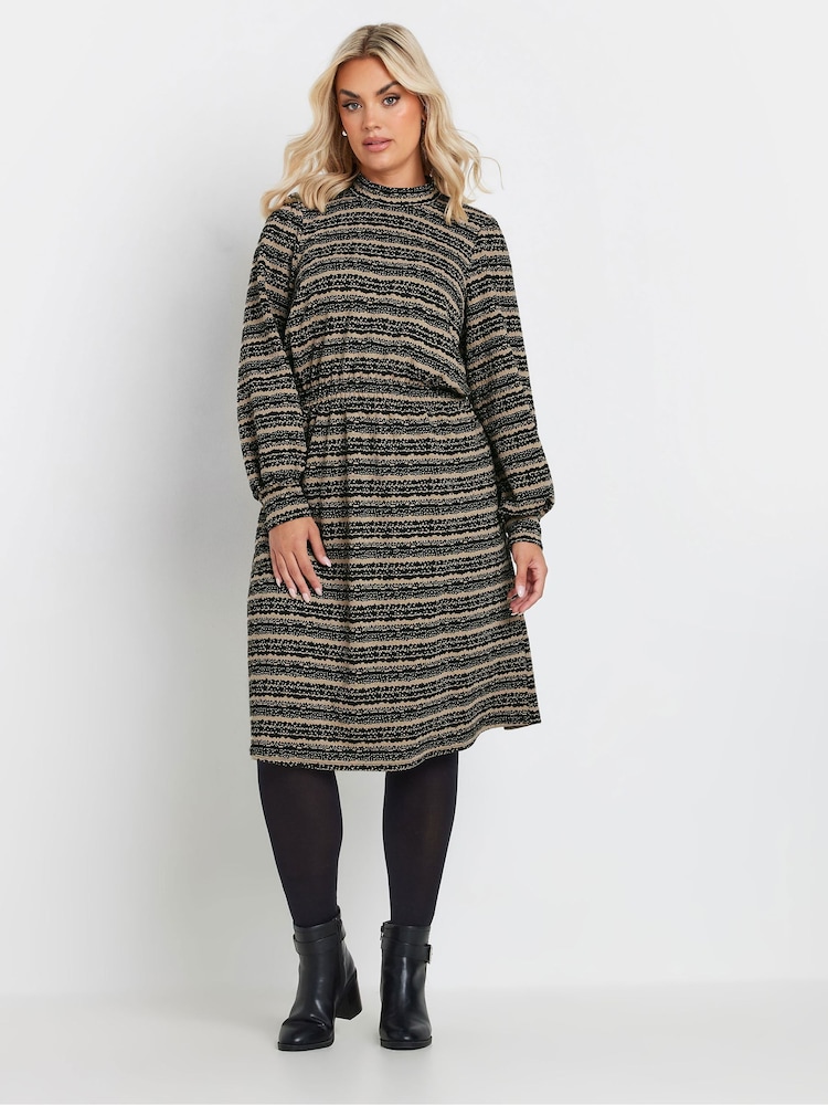Yours Curve Black Stripe Textured Dress - Image 2 of 5