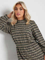 Yours Curve Black Stripe Textured Dress - Image 4 of 5