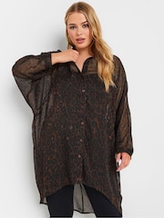 Yours Curve Brown Extreme Dip Back Chiffon Shirt - Image 1 of 6