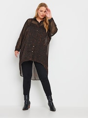 Yours Curve Brown Extreme Dip Back Chiffon Shirt - Image 2 of 6