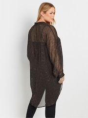 Yours Curve Brown Extreme Dip Back Chiffon Shirt - Image 3 of 6