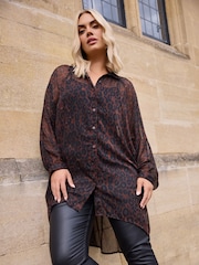 Yours Curve Brown Extreme Dip Back Chiffon Shirt - Image 4 of 6