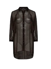 Yours Curve Brown Extreme Dip Back Chiffon Shirt - Image 6 of 6