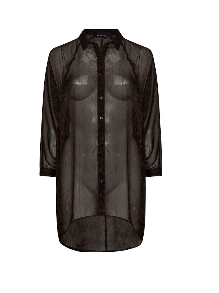 Yours Curve Brown Extreme Dip Back Chiffon Shirt - Image 6 of 6