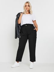 Yours Curve Black Paperbag Waist Cargo Pocket Trousers - Image 2 of 6