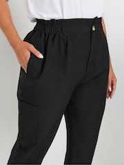 Yours Curve Black Paperbag Waist Cargo Pocket Trousers - Image 4 of 6