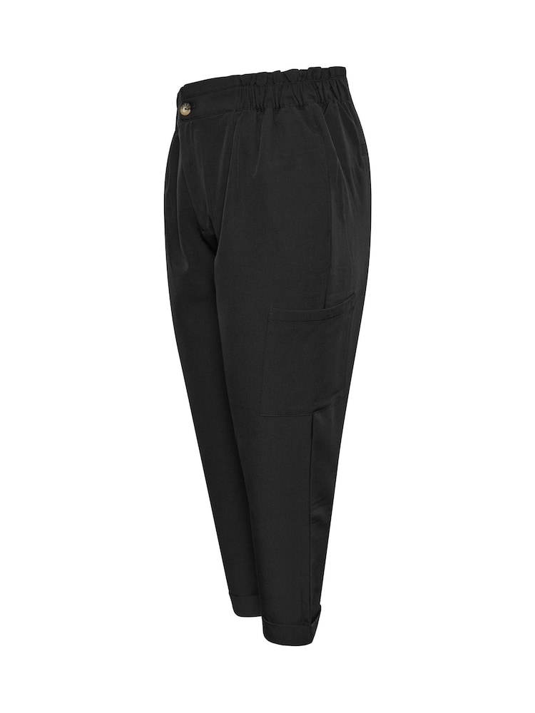 Yours Curve Black Paperbag Waist Cargo Pocket Trousers - Image 6 of 6