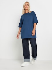 Yours Curve Blue 100% Cotton Core Basic Longline T-Shirt - Image 2 of 5
