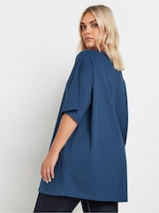 Yours Curve Blue 100% Cotton Core Basic Longline T-Shirt - Image 4 of 5