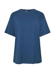 Yours Curve Blue 100% Cotton Core Basic Longline T-Shirt - Image 5 of 5