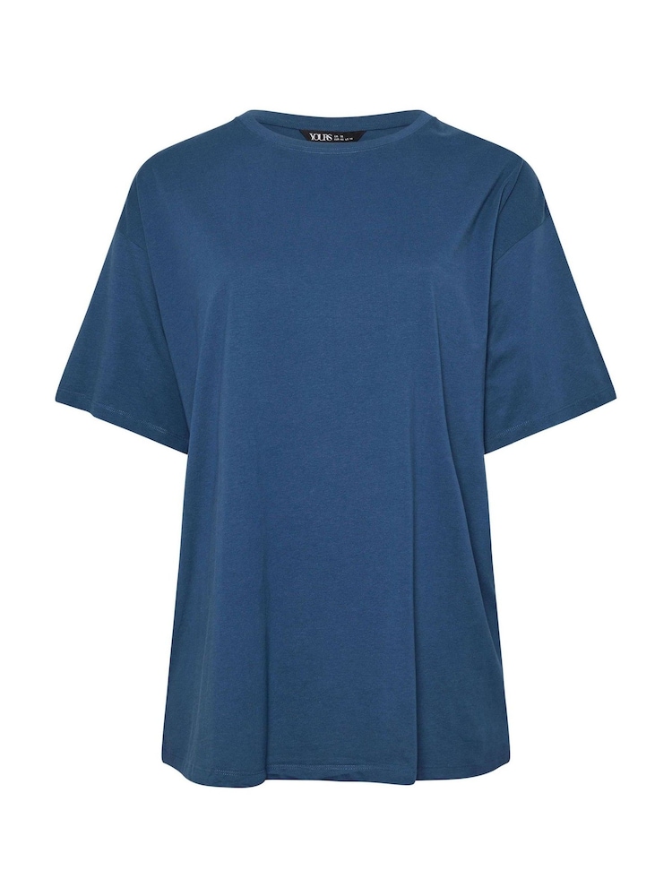 Yours Curve Blue 100% Cotton Core Basic Longline T-Shirt - Image 5 of 5