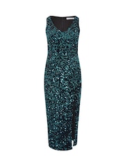 Yours Curve Green Sequin Velvet Maxi Slip Dress - Image 6 of 6