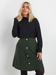 Yours Curve A Line Button Front Leopard принт юбки - Image 1 of 5