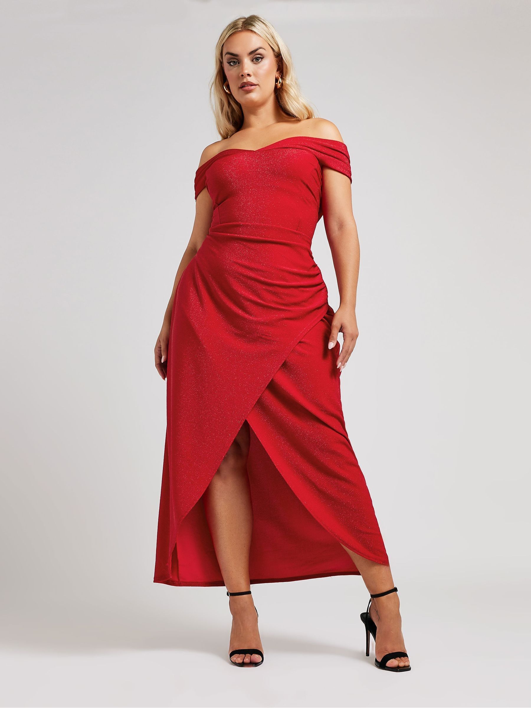 Buy Yours Curve Red London Metallic Bardot Gathered Wrap