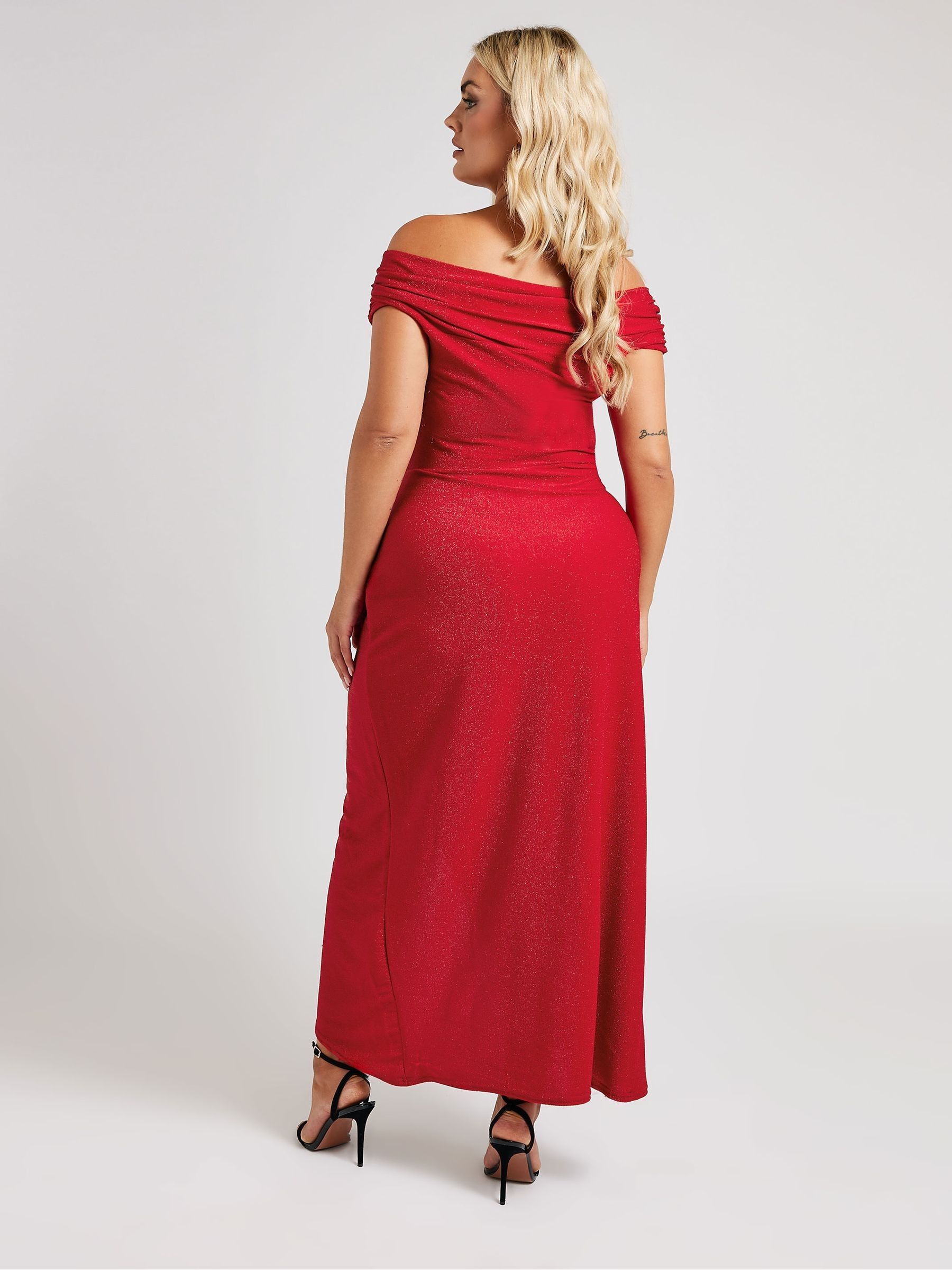 Buy Yours Curve Red London Metallic Bardot Gathered Wrap