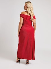 Yours Curve Red London Metallic Bardot Gathered Wrap Dress - Image 5 of 6