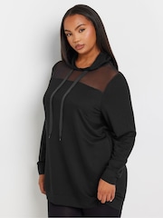 Yours Curve Black Mesh Detailed Hoodie - Image 1 of 5