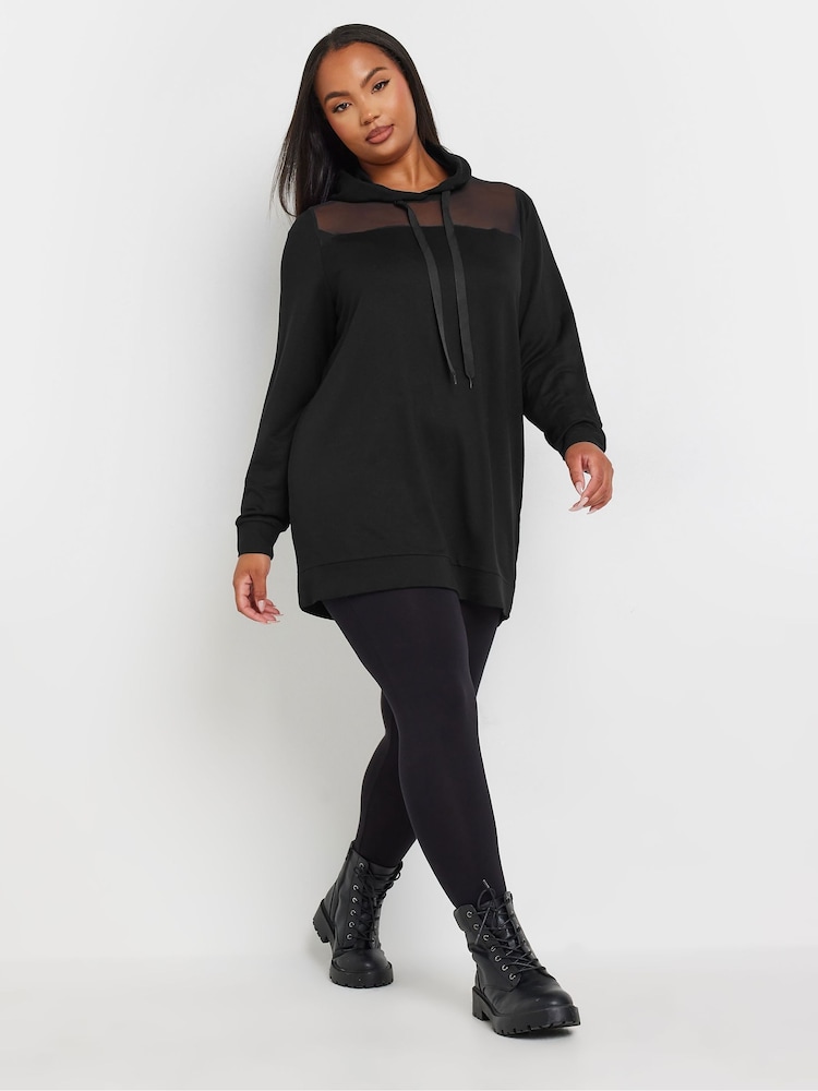Yours Curve Black Mesh Detailed Hoodie - Image 2 of 5