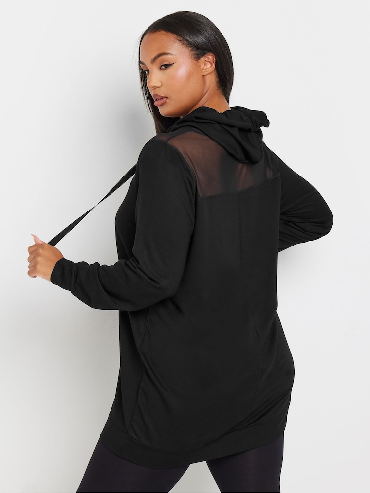 Yours Curve Black Mesh Detailed Hoodie - Image 3 of 5