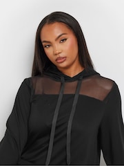 Yours Curve Black Mesh Detailed Hoodie - Image 4 of 5
