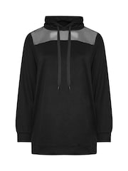 Yours Curve Black Mesh Detailed Hoodie - Image 5 of 5