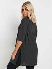 Yours Curve Grey Ribbed T-Shirt - Image 3 of 5